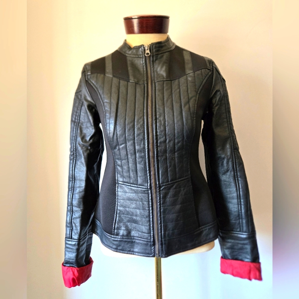 STAR WARS Her Universe Black Faux Leather Jacket With Impetial Logo Back. Small